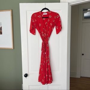 Faithfull x Anthropologie red floral midi dress size 2